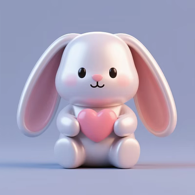 Cute White Rabbit Decorative Figurine Set With Pink Heart And Adorable Design For Home 3d model