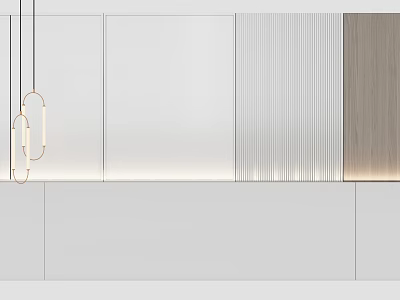 Modern Minimalist Background Wall Design With White Panels Striped Texture And Wooden Accent 3d model