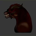Fierce Game and Movie Character With Red Fur Green Eyes Sharp Horns And Fangs