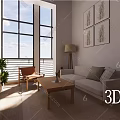Modern Minimalist Apartment Open Layout Living Room Sofa Dining Table Wooden Staircase Natural Light