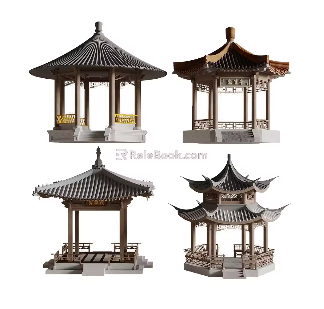 New Chinese pavilion sketch 3d model
