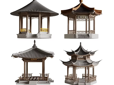 Various Traditional Chinese Pavilion Architectural Designs With Classic Roof Styles 3d model