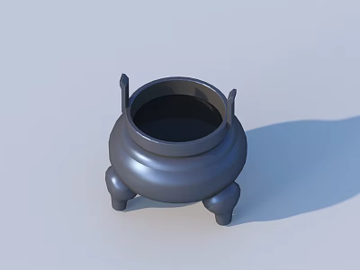 Gray Ceramic Vessel With Three Legs And Two Ear Shaped Handles Round Mouth Design 3d model