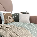 Blue Mickey Ear Shaped Velvet Sofa with Gray Checkered Brown Pillows and Beige Geometric Blanket