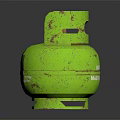 Green Rusty LPG Cylinder With Top Valve Warning Label On Dark Background 3d model