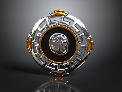 Ornate Circular Decorative Plaque With Silver Gold Accents And Central Skull Emblem 3d model