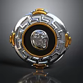 Ornate Circular Decorative Plaque With Silver Gold Accents And Central Skull Emblem