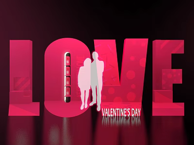 Red LOVE Letter Art Installation with Silhouette Figures and Dots for Valentines Day 3d model