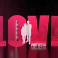 Red LOVE Letter Art Installation with Silhouette Figures and Dots for Valentines Day