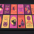 Halloween Square Rug With Witch Cat Pumpkin Broom Trick or Treat Happy Halloween Cartoon Designs