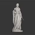 Woman Statue with Long Hair in Robe Holding Object on Base White Background