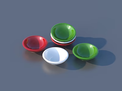 Colorful Dinnerware Set With Red Green White Bowls Stacked And Scattered 3d model