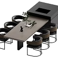 Modern Dining Table Set With Wooden Tabletop Black Chairs Storage Cabinet And Decorative Plants