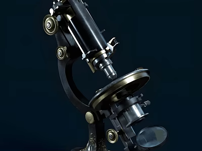 Professional Medical Microscope For Laboratory Use With Adjustable Lens And Metal Base 3d model