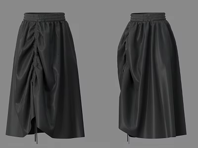 Black Mid Length Skirts With Ruched Design From Two Sides 3d model