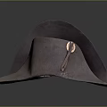 Brown Fabric Tricorne Hat With Metal Badge And Leather Strap