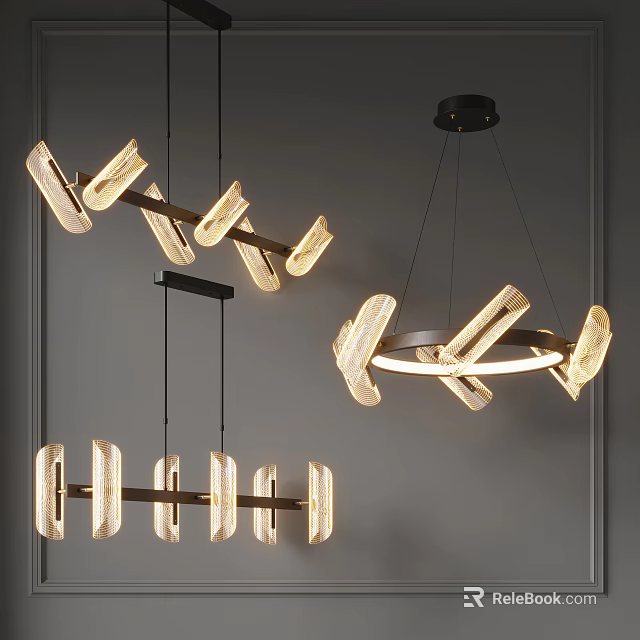 Modern Chandeliers With Geometric Shapes And Wooden Elements For Contemporary Interior Decor 3d model 