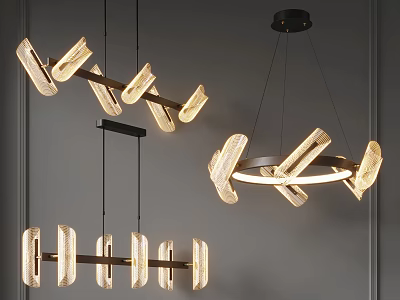 Modern Chandeliers With Geometric Shapes And Wooden Elements For Contemporary Interior Decor 3d model