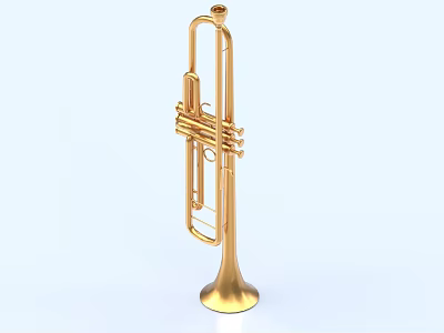 Golden Trumpet Musical Instrument 3D Model With Light Blue Background Design 3d model