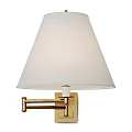 Modern Wall Lamp with White Fabric Shade and Brass Finish Arm Mounted on Wall