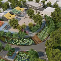Traditional Chinese Garden Landscape with Lotus Pond Small Bridge Green Trees and Pathways