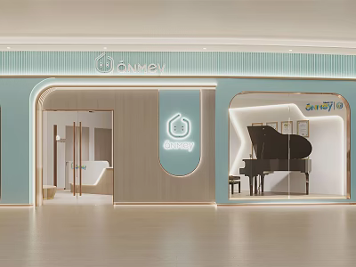 Modern Mall Store Exterior Design With Flower Candy Sign Black Piano And Cozy Ambiance 3d model
