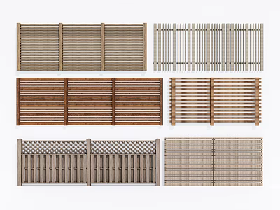 Wooden Fences With Slatted Designs Various Styles Decorative Patterns And Different Structures 3d model
