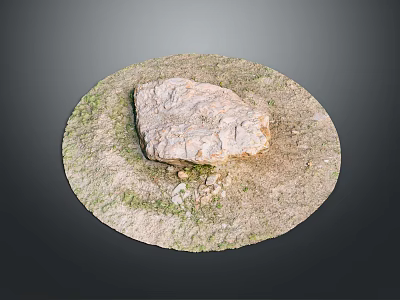 Natural Stone Piece On Wooden Circular Platform With Grass And Small Stones 3d model