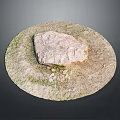 Natural Stone Piece On Wooden Circular Platform With Grass And Small Stones