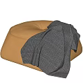 Cozy Brown Ottoman with Soft Gray Checkered Blanket on Light Gray Background 3d model