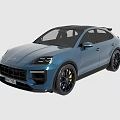 Blue Porsche Cayenne Sporty SUV With Black Wheels And Yellow Brake Calipers