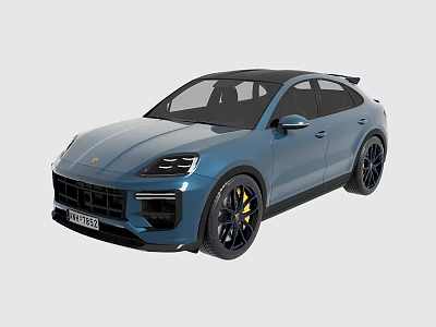 Blue Porsche Cayenne Sporty SUV With Black Wheels And Yellow Brake Calipers 3d model