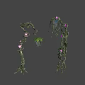 Lush Green Vines Adorned With Pink Flowers And Hanging Potted Plants