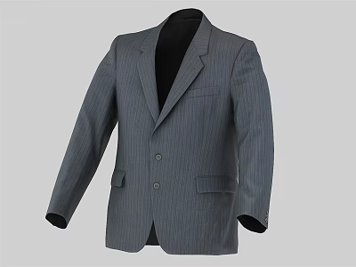 Gray Striped Men's Suit Jacket With Two Front Pockets And Black Cuffs 3d model