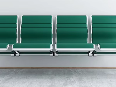 Green Public Chairs With Metal Frames Arranged In Row For Waiting Areas 3d model