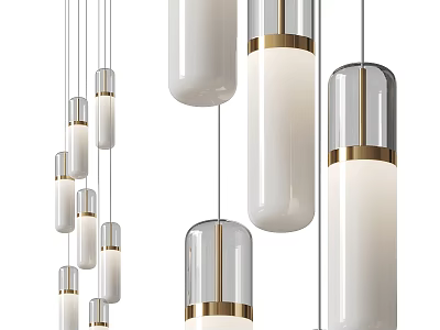 Modern Cylindrical Pendant Lights With White Glass Shade And Gold Accent For Interior Lighting 3d model