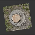 Circular Concrete Manhole Cover Structure With Metal Lid And Green Grass
