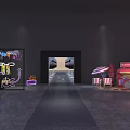 Fashion Show Runway Setup With Seating Background Screens And Neon Decorations