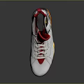 High Top White Sports Shoes With Red Yellow Black Accents And Logo Design