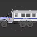White Functional Emergency Vehicle With Blue Stripes Roof Lights And Off Road Tires