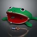 Green Frog Decorative Ornament Set With Red Mouth And Metallic Clasp Holding Coins