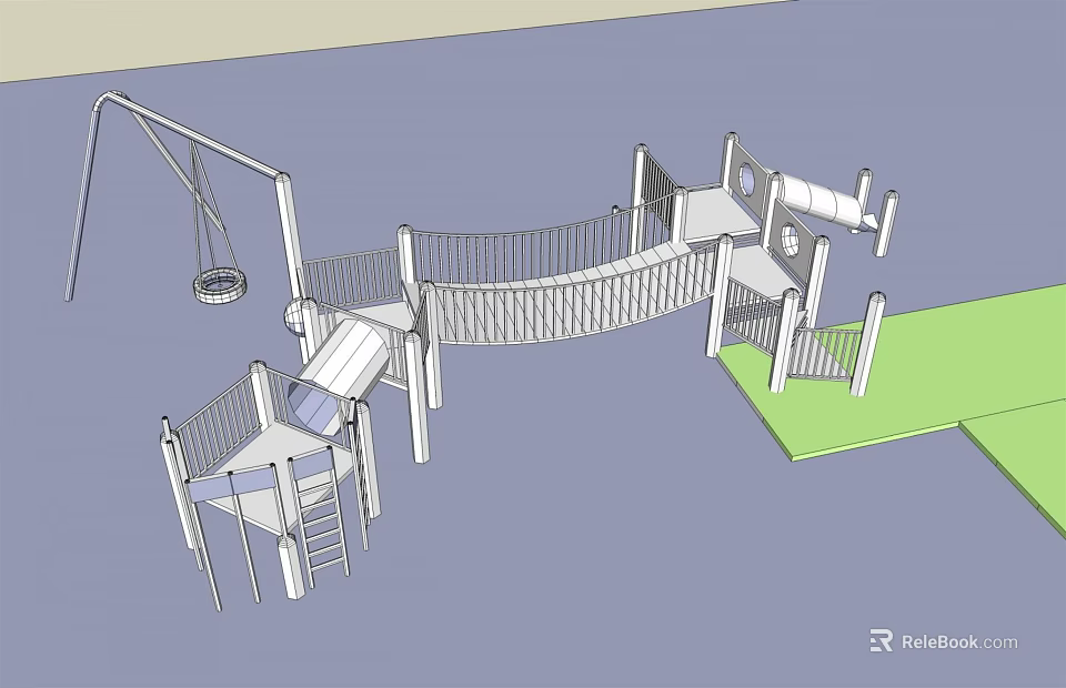 Outdoor Playground Equipment With Swing Climbing Net Slide And Platform Structure 3d model