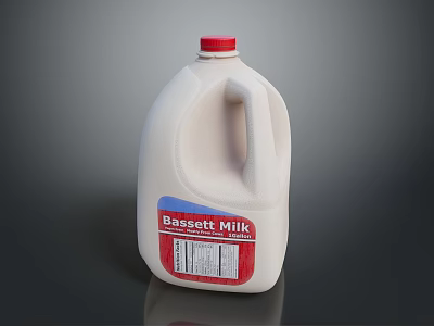 Bassett Milk Jug With Red Cap White Body Blue Red Label And Barcode Household Item 3d model