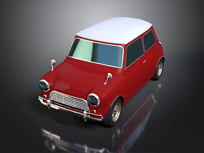 Red Vintage Compact Car With White Roof And Retro Design Features 3d model
