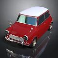 Red Vintage Compact Car With White Roof And Retro Design Features