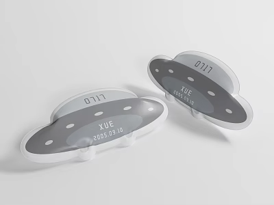 Stylish UFO Shaped Decorative Pillows In Grey White With Xue Text And Date 3d model