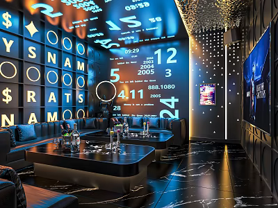 Modern Stylish KTV Interior With Comfortable Sofas Tables And Colorful Lighting 3d model