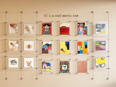 Multiple Abstract Paintings Neatly Arranged On Modern Gallery Wall With Diverse Colors And Patterns 3d model