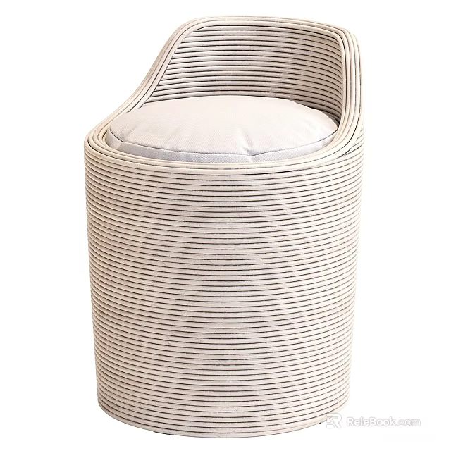 Elegant Beige Woven Stool With Soft Cushioned Seat For Home Decor 3d model 