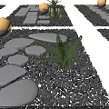 Park Landscape Featuring Various Stone Slab Paving Designs with Plant Accents and Small Lights